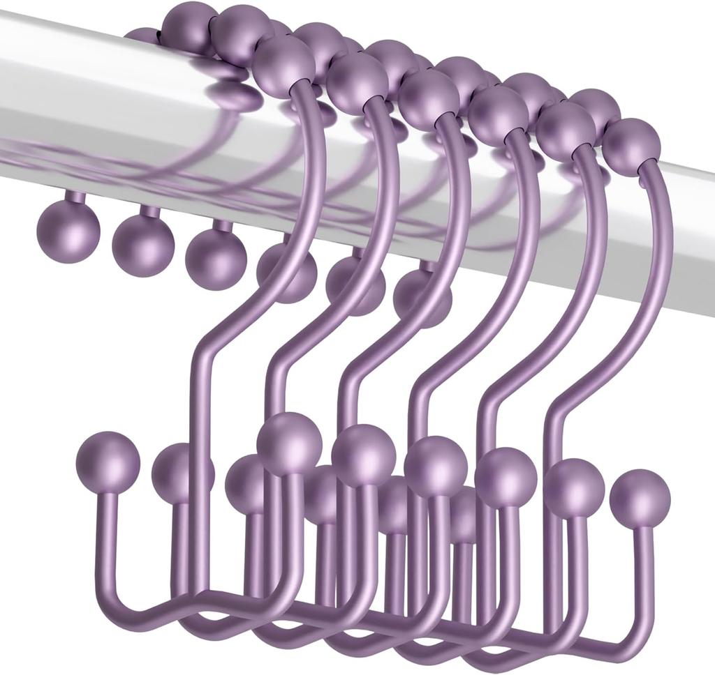 Shower Curtain Hooks Rings, Rust Resistant Metal Double Glide Shower Hooks Rings for Bathroom Shower Rods Curtains, Set of 12 Hooks