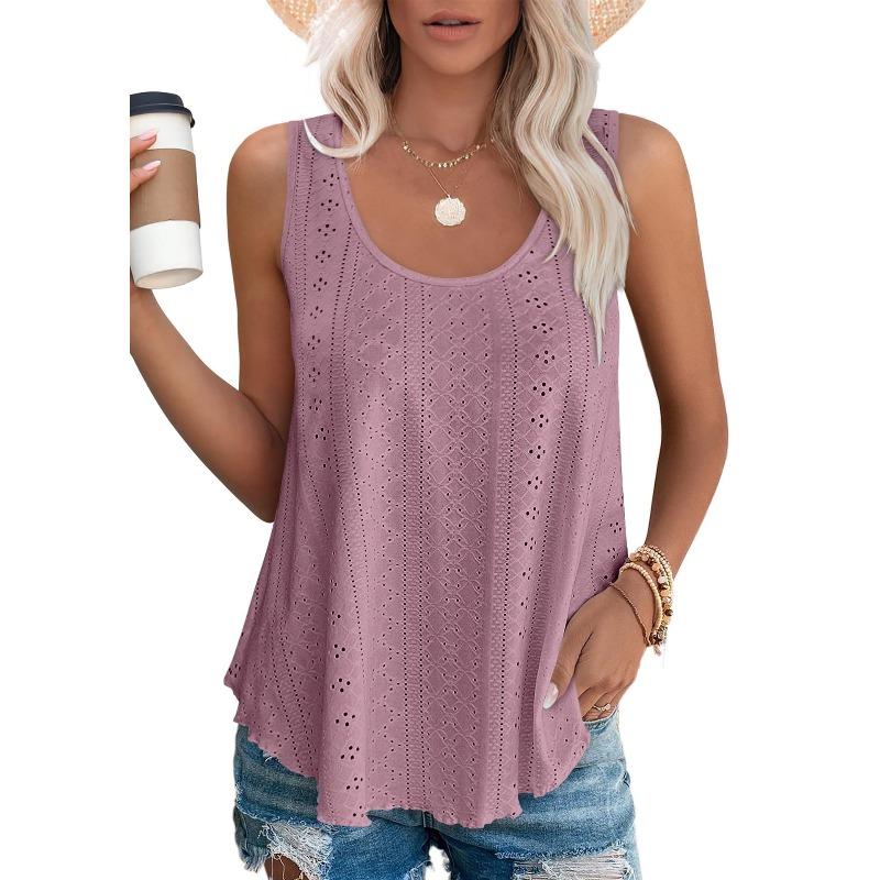 HNXC Women's Fashion Casual Solid Color Print Sleeveless U Neck Blouses & Shirts