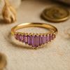 Baguette Amethyst Promise Ring, February Birthstone Ring, Yellow Gold Plated Silver , Perfect Gift For Her