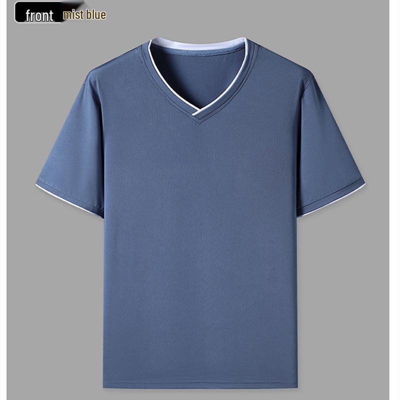 Men's Plus Size Ice Silk V-Neck Short Sleeve Mesh Sports T-Shirt