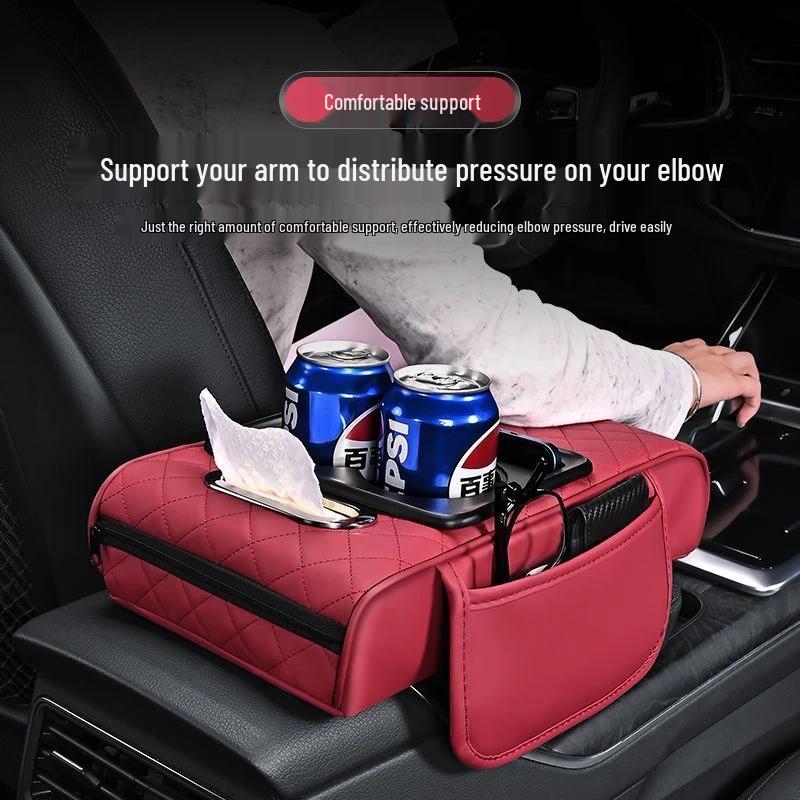 Auto Mittelarmlehnenbox Polster mit Höhenverstellung, Taschentuchbox Aufbewahrung und Getränkehalter