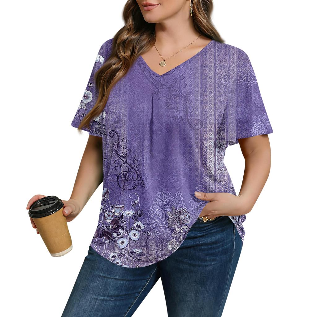 Blusa Casual de Moda para Mujer Talla Grande, de Corte Holgado, Manga Corta, Elegante Cuello en V, para el Trabajo