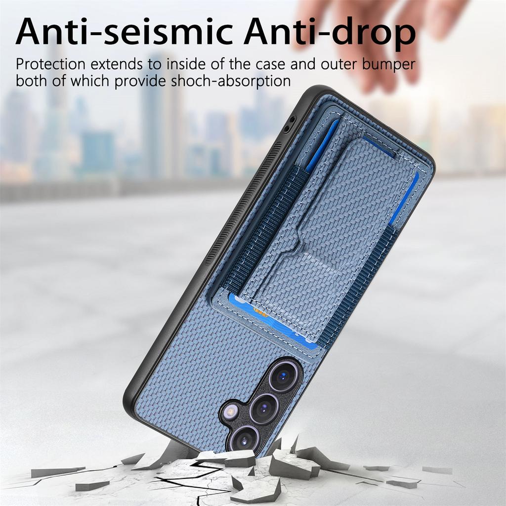 For Samsung Galaxy S25+ Case with Card Holder Kickstand Fiber Pattern Leather Back Cover