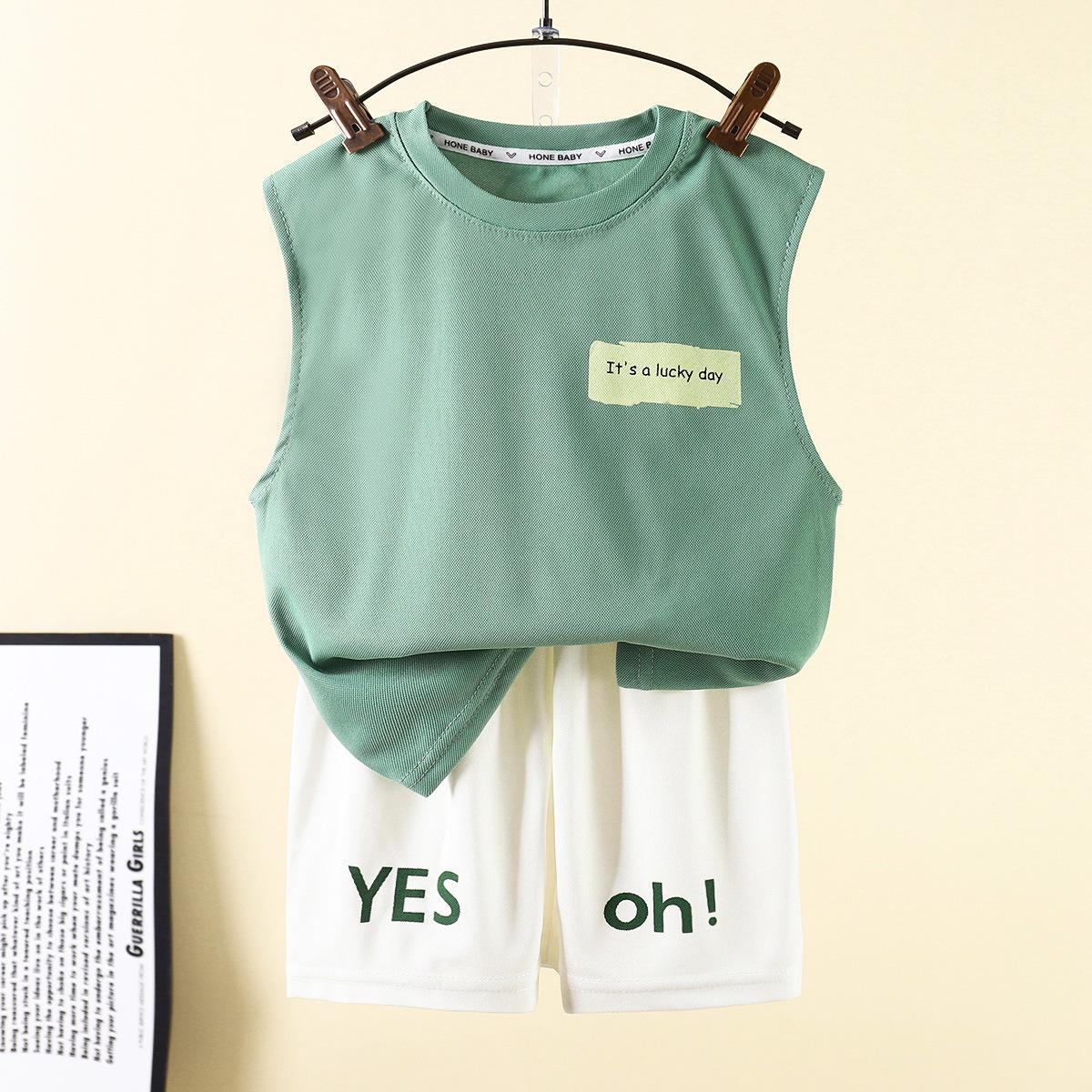 

Boy s Casual Vest Set For Summer - Boys Two-piece Set 90cm зелений