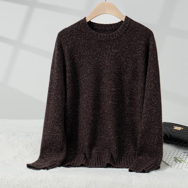 Cashmere Women's Loose Space-Dyed Round Neck Pullover Sweater - Winter Thickened Long Sleeve Knitwear