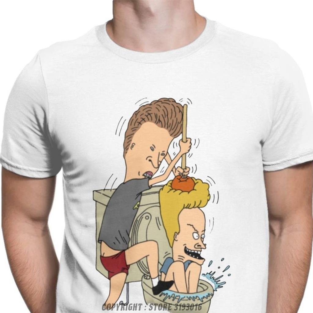 Beavis Butthead Toilet Fun TShirts Aesthetic Men Cartoon Rock Comic Punk Metal Funny Christmas Tees T Shirts Homme