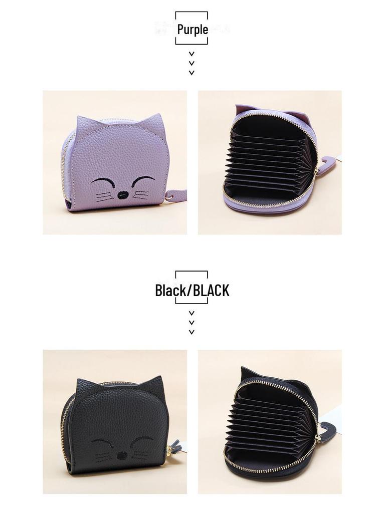 2024 Women's Cute Cartoon Pendant Leather Card Holder with Multi-Slot ID