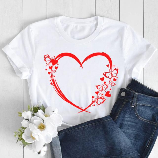 Butterfly Love Heart Print T Shirt Women Fashion Black T Shirt Female Short Sleeve Cute Graphic Tee Shirts Ladies Summer Tops