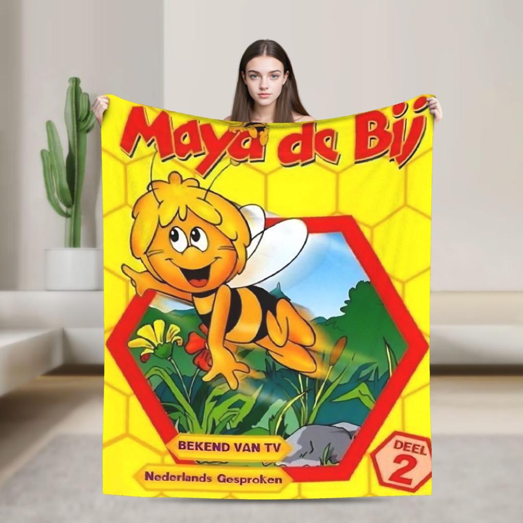 Maya The Bee Blanket  Decorative Flannel Throw Blanket For Couch Chair Soft Warm Custom DIY Quality Bedspread Gift