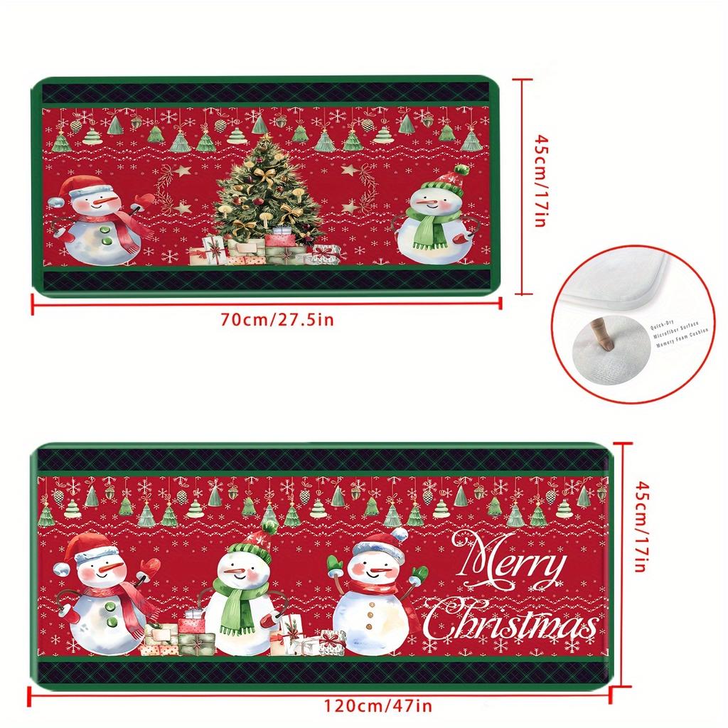 Set Christmas Kitchen Floor Mats Non Slip Washable Snowman Plaid Tree Snowflake Runner Rug for Family Xmas Holiday Decor