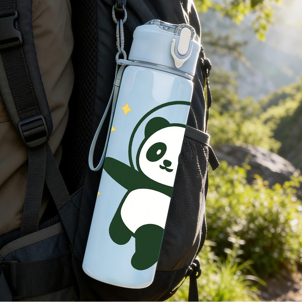 1PC Cute Panda Bear 750ml Color Plastic Sports Water Bottle Leakproof Flip Straw Lid Suitable for Sports Office Home Use