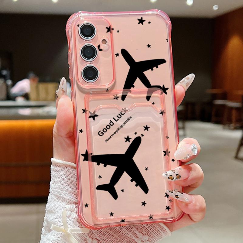 

Чехол-кошелек с карманами для карт для Samsung Galaxy S25 S24 S22 Ultra S23 S24 FE A55 A35 A15 A16 A56 Креативный чехол для телефона из ТПУ с принтом самолета Galaxy S23+