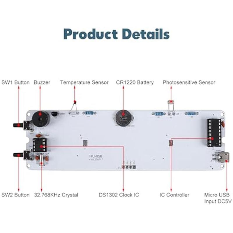 A96I-Soldering Practice Set 4-Digit Digital Alarm Clock Kit With RGB Colorful Modes, Diplay DIY Clock Soldering Project Set Kit