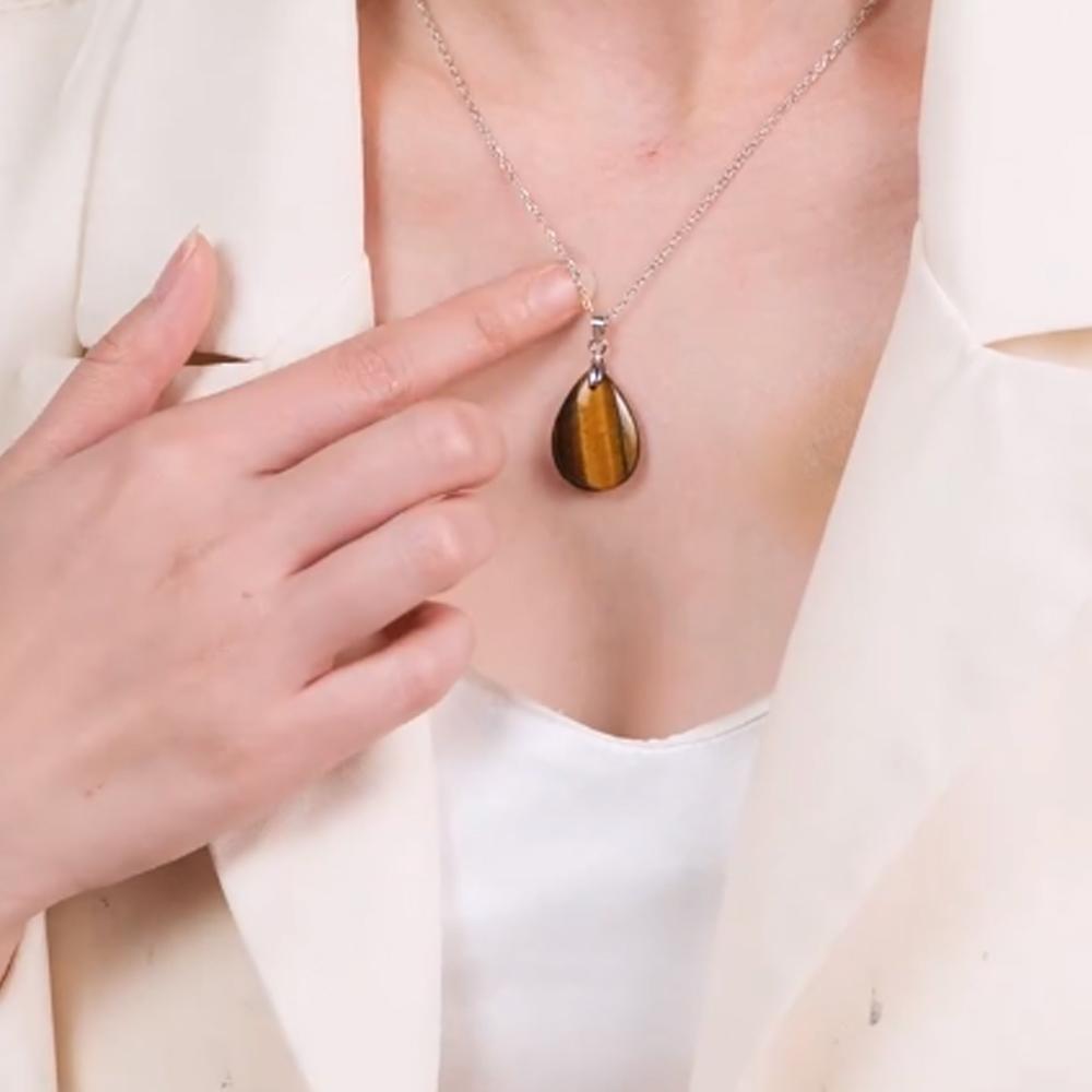 New Fashion Natural Stone Crystal Pendant Teardrop Simple Pendant Necklace Earrings Making Jewelry With Chain Collar
