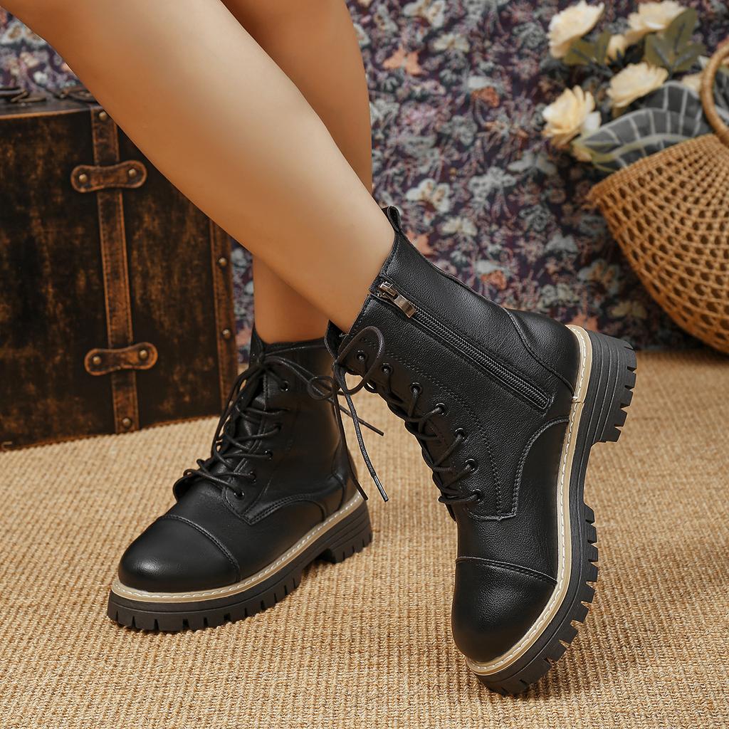 New Platform Mid-leg Boots Fall/Winter 2025 Casual British Style Side Zipper Martin Boots Women's Black