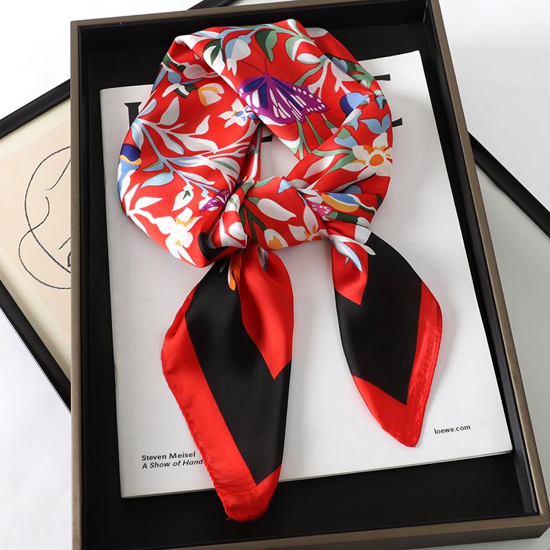 2024 Luxury Square Silk Scarf for Women Hijab Hair Bands Neckerchief Female Satin Shawl Ribbon Headband Fashion Wraps Bandana