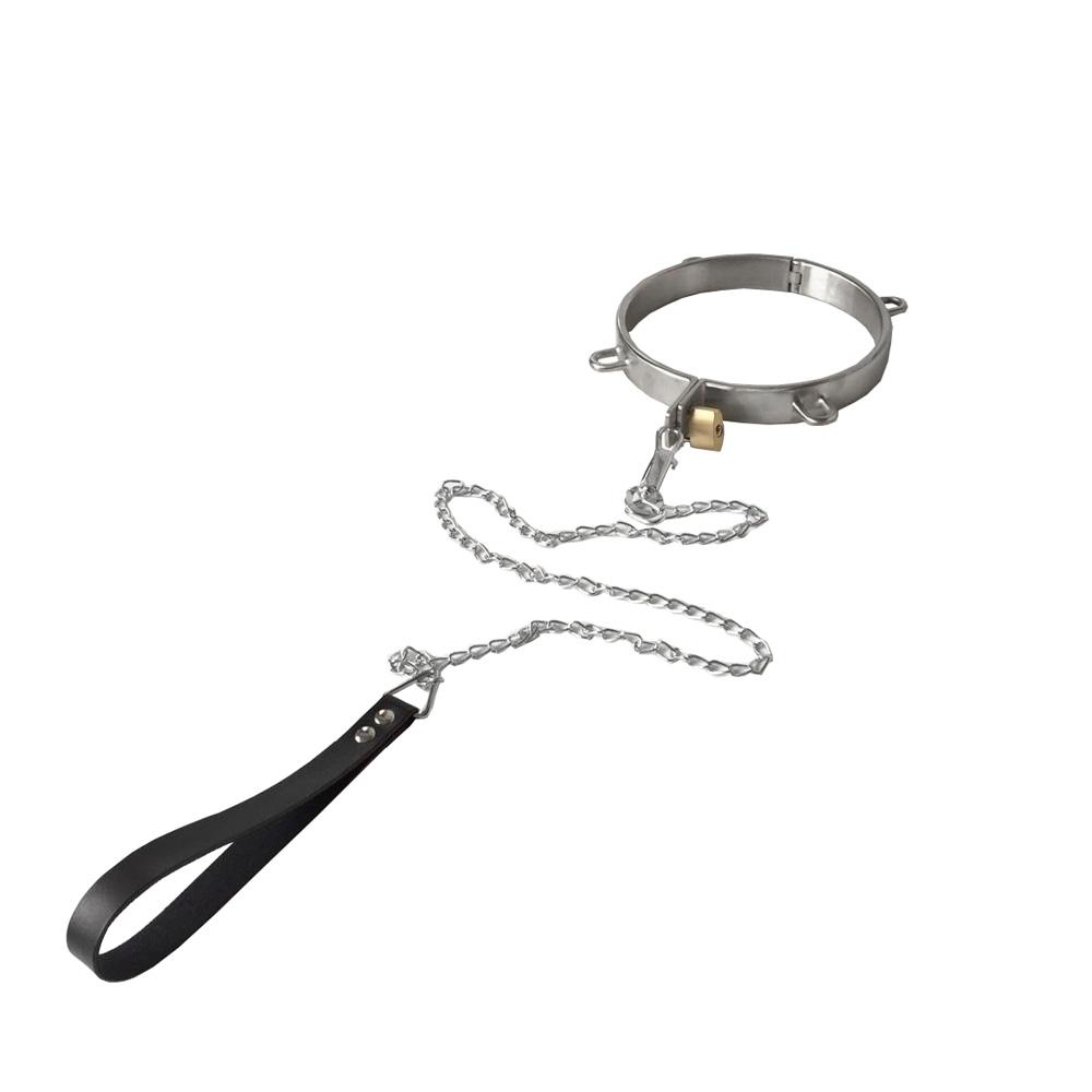 New Stainless Steel Lock Neck Collar Restraints Choking Ring Slave Necklace Bondage RolePlay Sex Toys For Women Man Couples