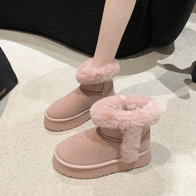 Fashion 2024 Winter Snow Boots Warm Outdoor Boot Ladies Basic Platform Cotton Shoes Women Furry Ankle Boots Faux Suede Plush Snow Boots