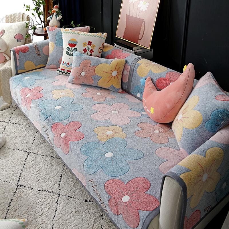 Nordic Simple Sofa Cushion Fabric Four Seasons Universal Light Luxury Milk Fiber Four Seasons Non-Slip Cushion Modern Sofa Cover