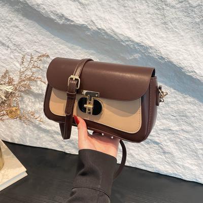 Retro Contrasting Color Personalized Lock Shoulder Bag 2025 Autumn New Fashion Foreign Style Simple Literary Messenger Small Square Bag