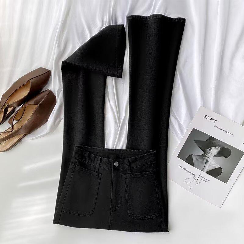 

Женские черные джинсы микро-клеш с высокой посадкой, облегающие стрейч, универсальные укороченные брюки-подковы для весны и осени 2025 года. M