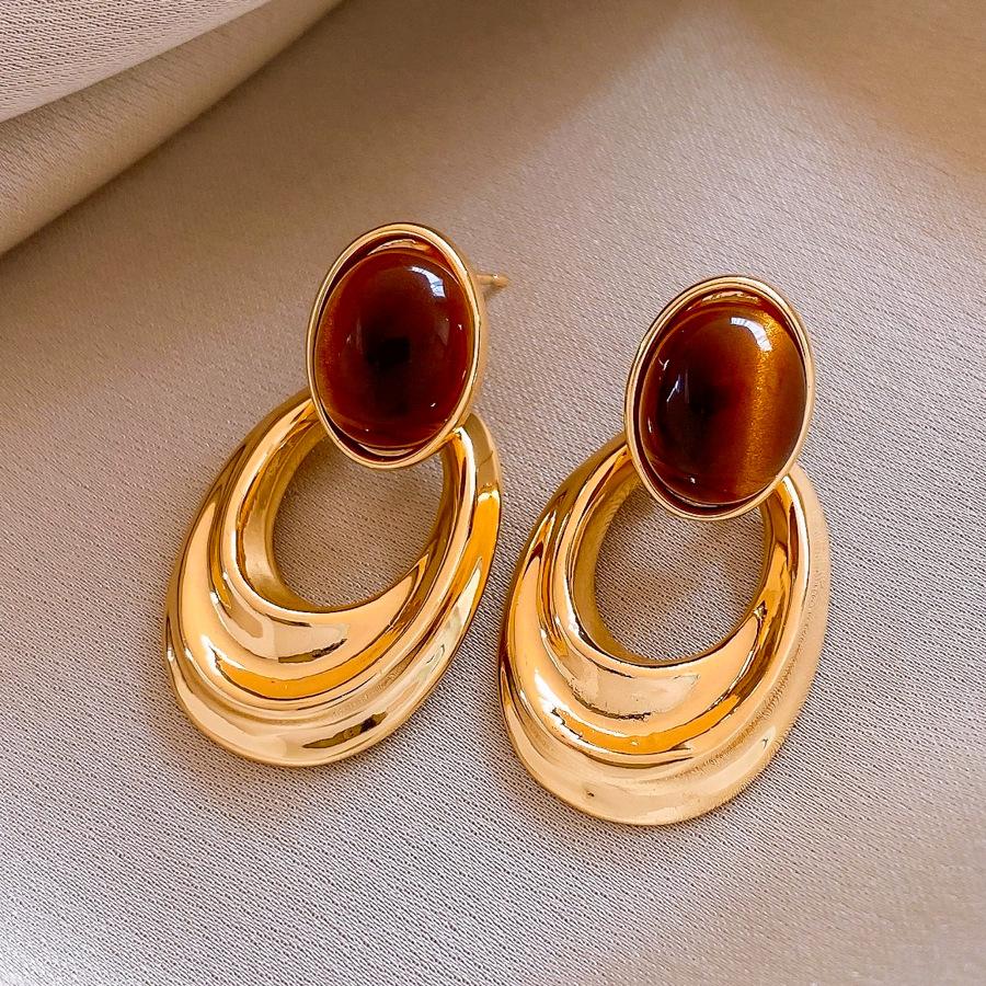 Ретро средневековые овальные серьги-гвоздики с камнем тигровый глаз, персонализированные серьги для темперамента.