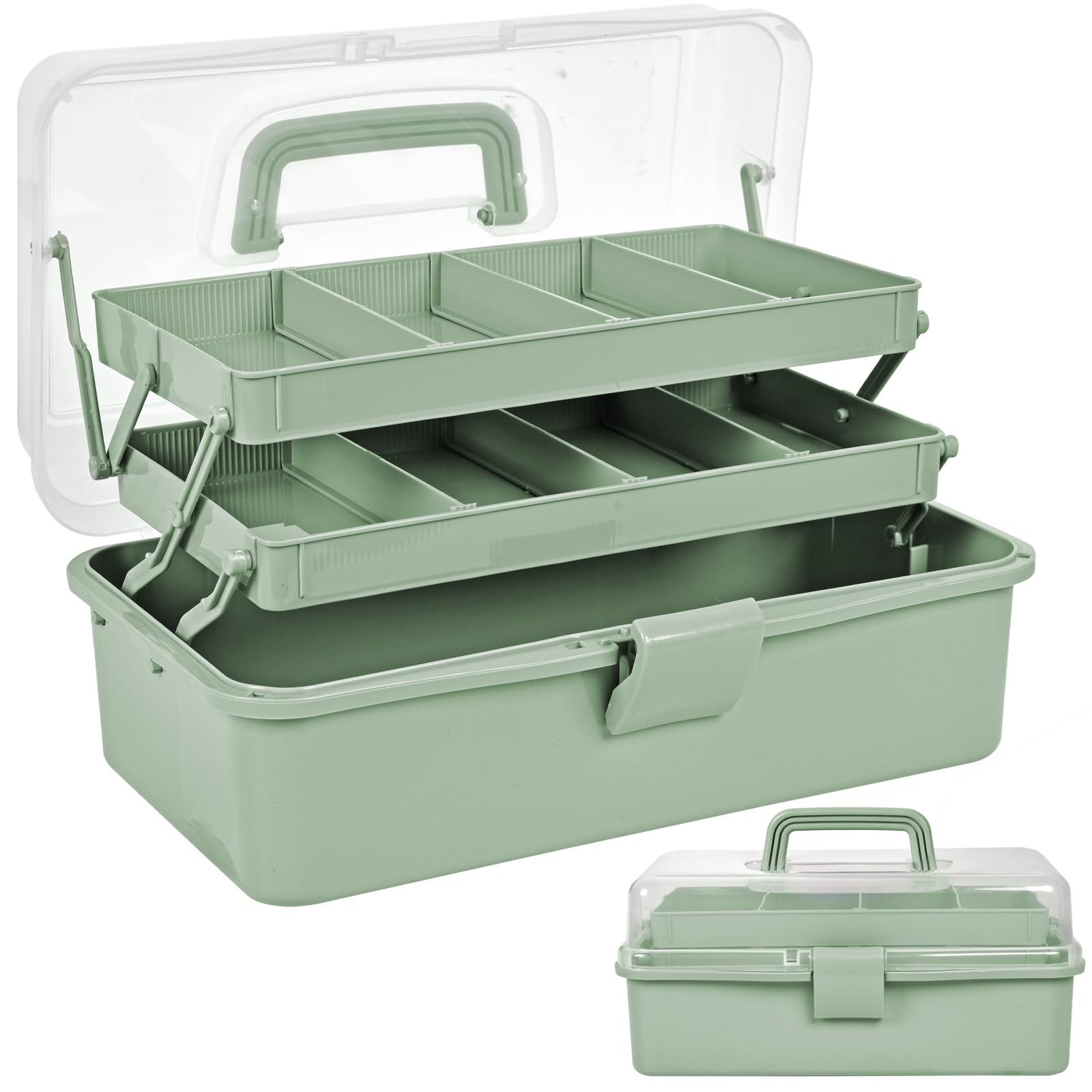 Large Capacity 3-Tier Tool Box, Multifunctional Storage Box, Semi-Transparent, 180-Degree Opening, Sewing Box with Handle, Tool Case, Home/Car Use, Sm