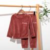 Children's Winter Thickened Warm Homewear Set Solid-Colour Round-Neck Pullover Top + Trousers Two-Piece Set Suitable for Outdoor Wear