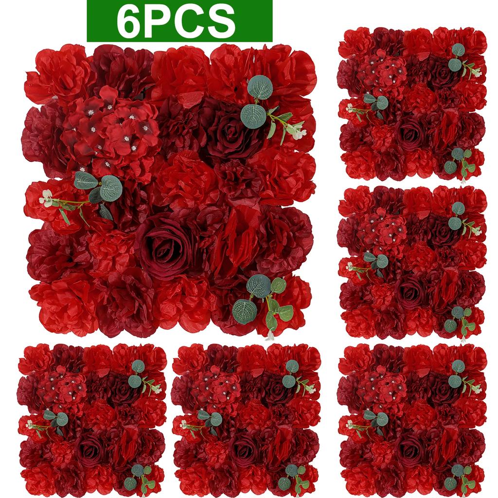 6Pcs Artificial Flowers Wall Panels Decorative Silk Rose Flower Hydrangea Floral Panels for Background Home Wedding Party Décor