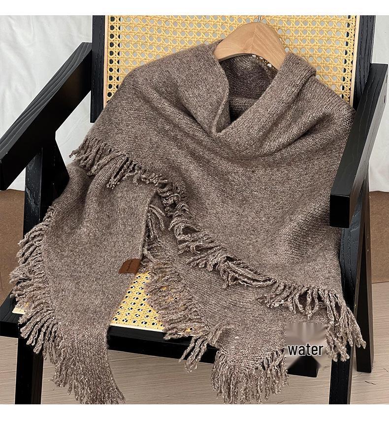 Wollmischung Quasten Schal Dreieckstuch – Warm, Unifarben, Kaschmirgefühl, Vielseitiges Cape.