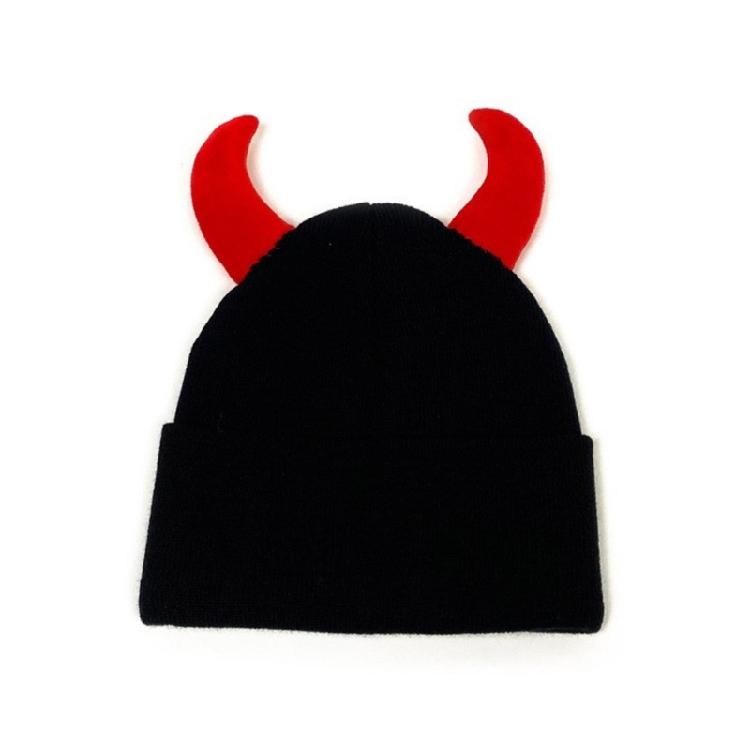 Devil Horn Winter Hat for Adult Handwoven Stretchy Caps Outdoor Activity Hat for Skiing Knitted Skull Hat Cool Accessory
