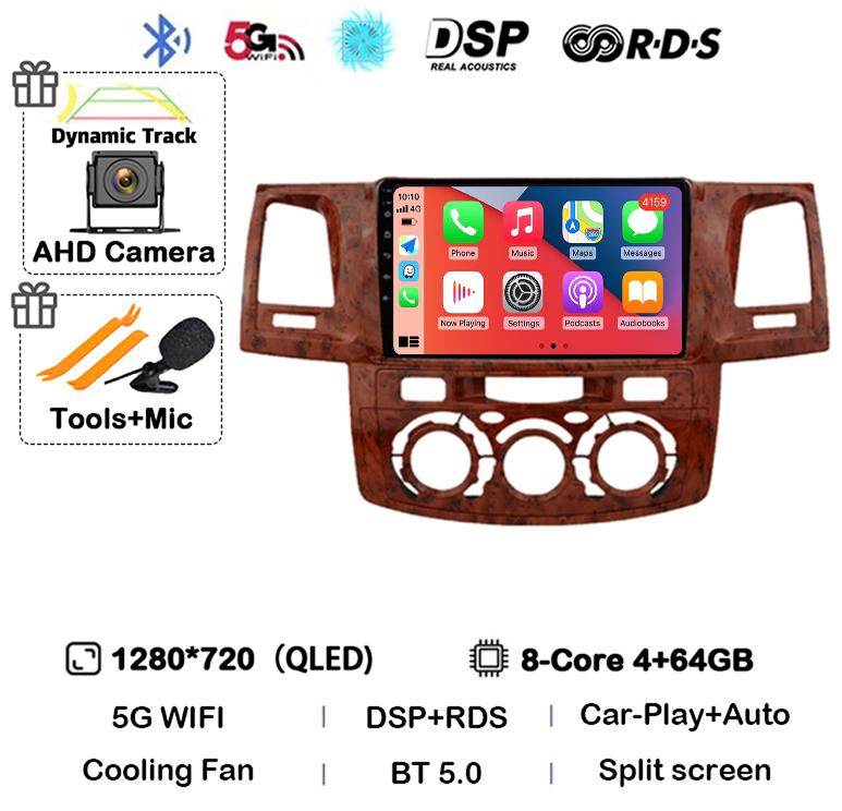Android 14 Carplay Auto WIFI+4G Radio For Toyota Fortuner HILUX Revo Vigo 2007-2015 Stereo Car Multimedia Video Player GPS QLED