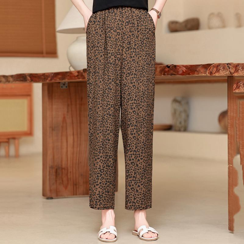 Women's Plus Size Leopard Print Wide Leg Pants, Casual Loose Fit Elastic Waist Trousers (XL-5XL)