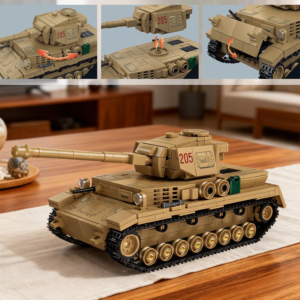 806 PCS Sand Yellow Vintage Tank Building Block Model, Hand-assembled Educational Toy