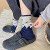 Bows of Woolen Socks for Women with Color-matched Patches and Retro Screw-top Design. Feir Island College-style Winter Thick and Warm Socks.