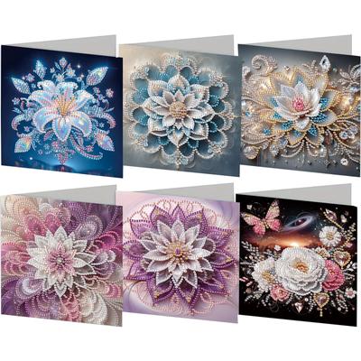 6PCS DIY Rhinestone Diamond Art Mosaic Postcards Diamond Art Greeting Cards Creative Birthday & Thanksgiving Card Kit