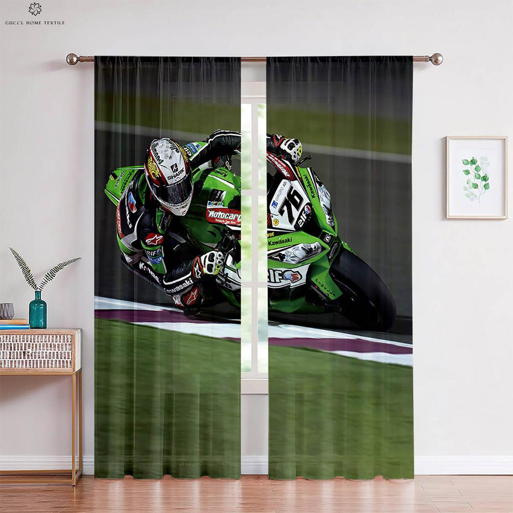 Cool Motorcycle Racing 3D Printed Curtains Bedroom Living Room Kitchen Decorative Curtain Rod Pocket 2 Pieces