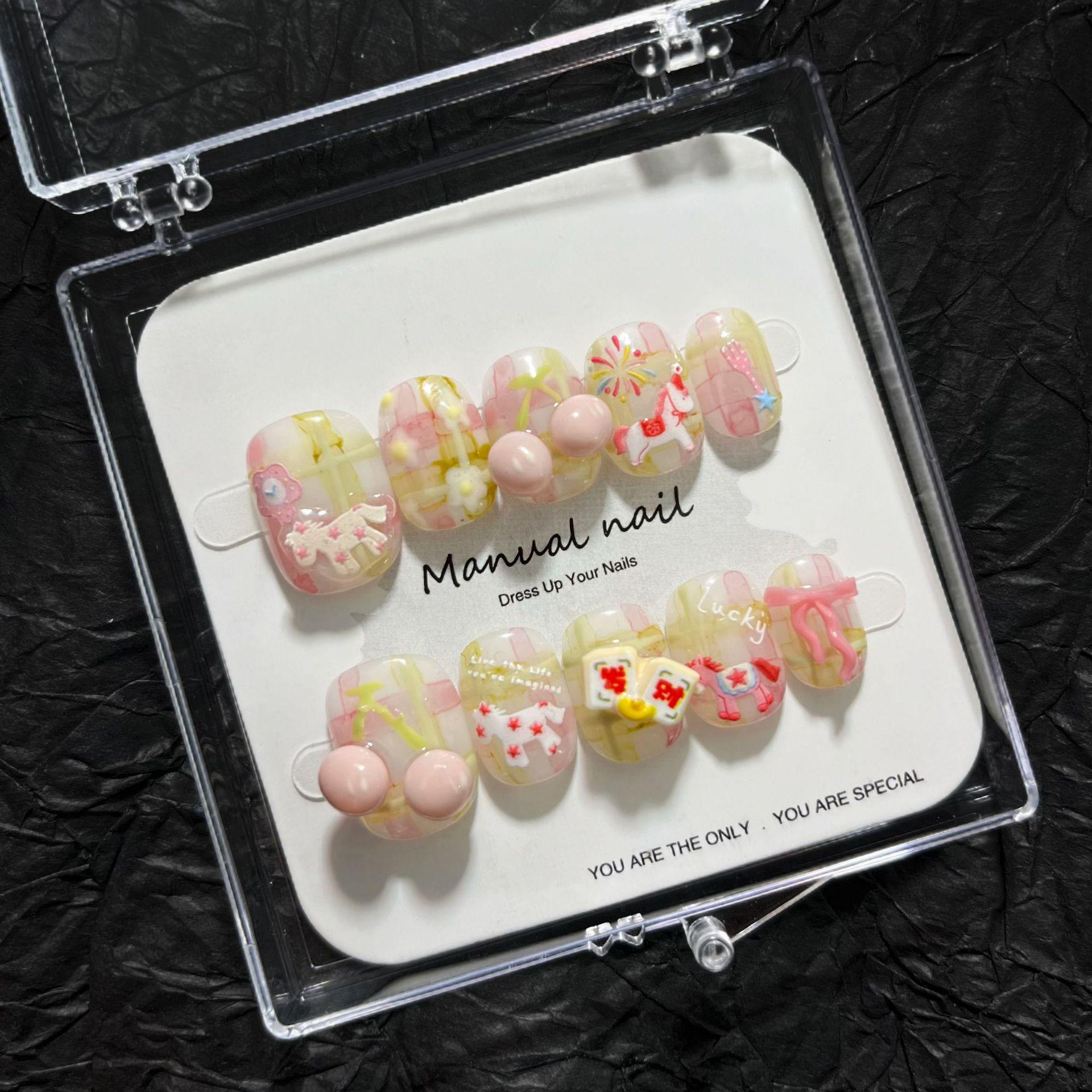 

New Year Handmade Cartoon Girl Nail Art Stickers - Removable & Reusable Large