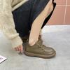 Martin boots women's short boots autumn and winter shallow mouth V mouth round head retro flat bottom lace-up mother shoes velvet