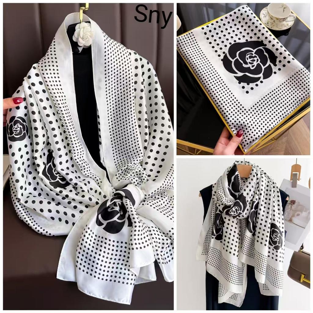 New Spring and Autumn Retro Floral Cranes Temperament Simulation Silk Large Long Scarf Sunscreen Outwear Shawl Female Silk Scarf