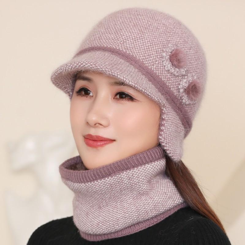 In The Elderly Hat Women Winter Double Warm Ear Protection Wool Hat Cold Knitted Cap
