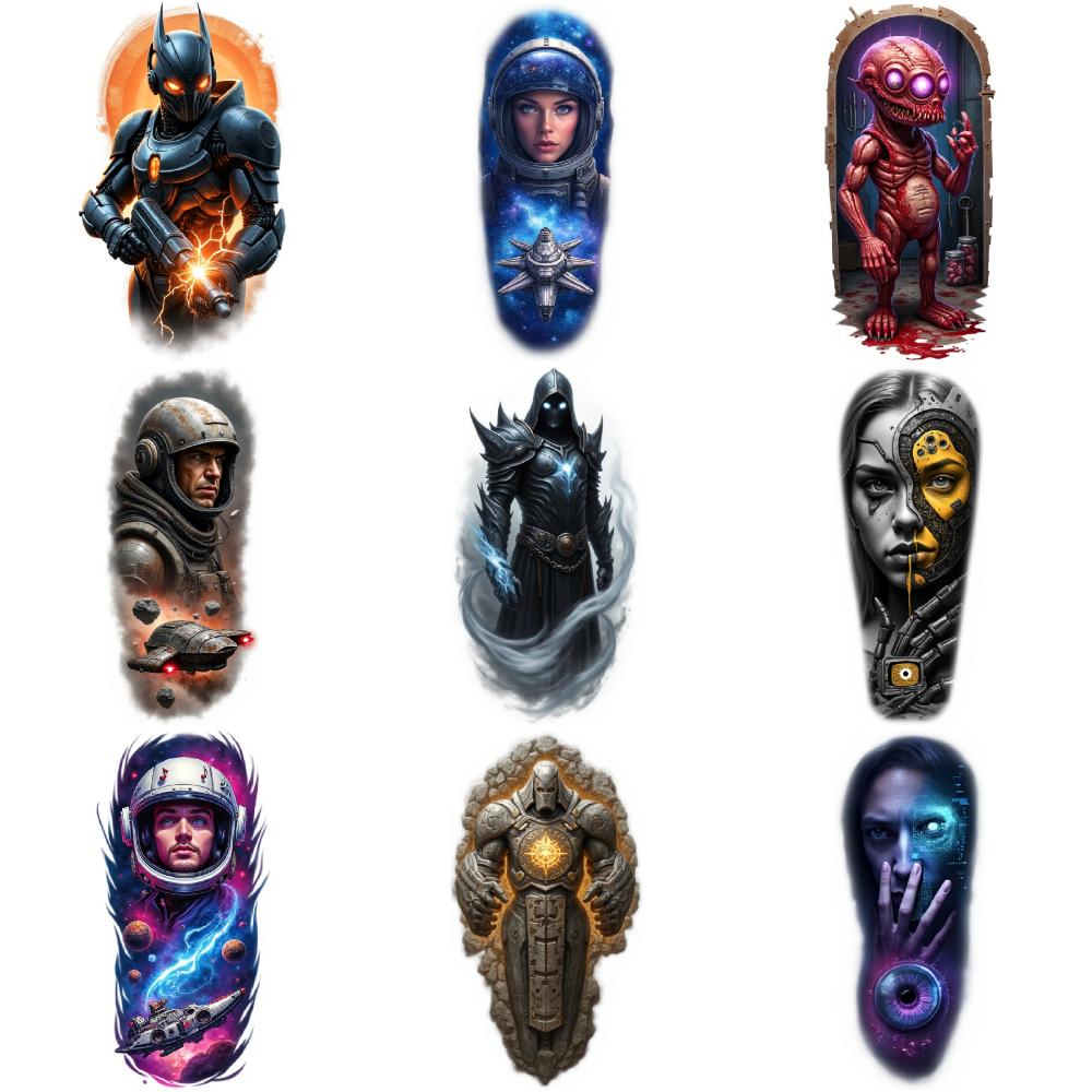 9pcs Temporary Tattoo Realistic Temporary Tattoos Grim Reaper Astronaut Hooded Archer For Adult Back Thighs