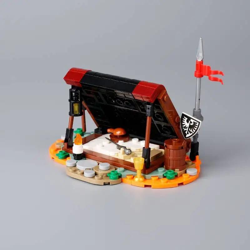 MOC Medieval Building Blocks Set Hanging Cage Guillotine Castle Fountain Bonfire Tent Bulletin Board Ox Cart Carriage Gift Toy