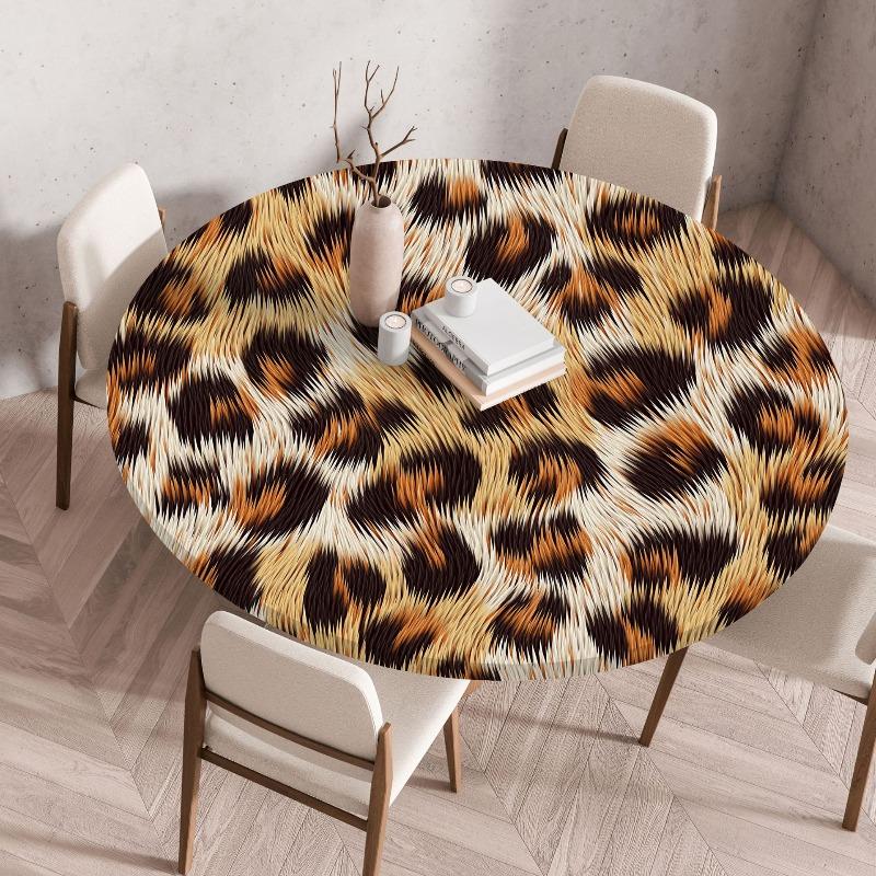Creative Animal Fur Texture Patten Round Table Cover Fitted Vinyl Tablecloth Elastic Edged Waterproof Dining Table Cloth