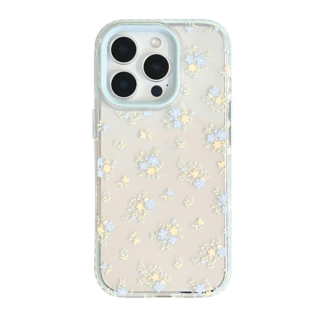 Temperament Blue and Yellow Flowers Suitable for IPhone16promax Apple 15 Mobile Phone Case 14 Small Fresh 13 Transparent 11 Soft