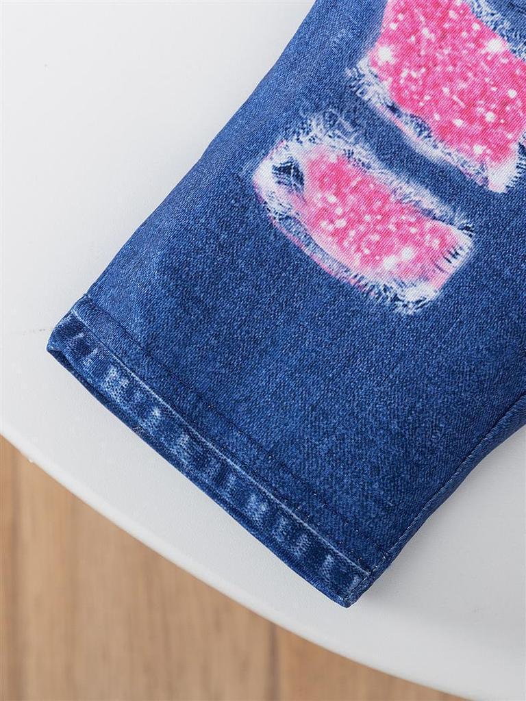 Zestaw 3-częściowy dla dzieci z nadrukiem dżinsowym 2024: Kamizelka, Bluzka z długim rękawem i Spodnie