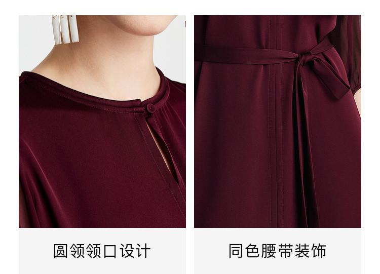 Tranquil luxury and grandeur: Spring and summer round neck cinched waist slimming, simple and elegant mulberry silk micro elastic dress