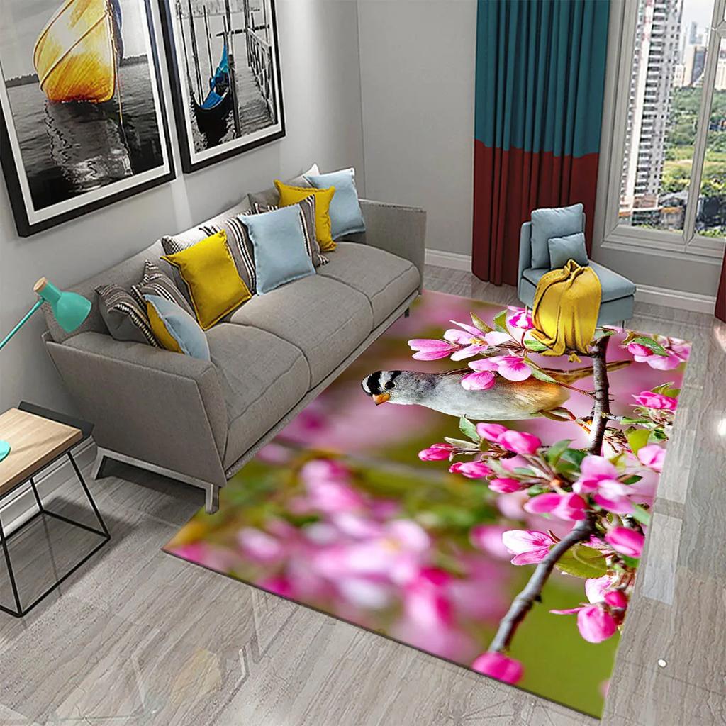 3D Cute Bird Carpet Beautiful Animal Forest Rug for Living Room Bedroom Sofa Kitchen Bathroom Doormat Non-slip Floor Decor Mat