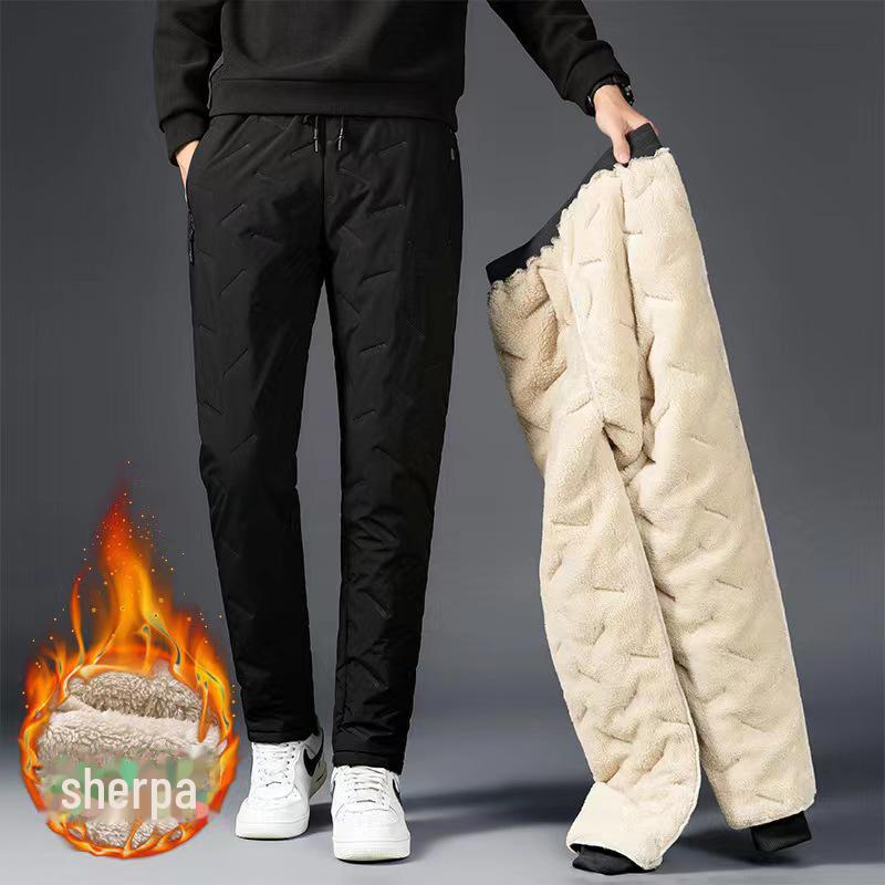 Men's Winter Plush Lined Sweatpants - Warm, Thickened Cotton-Lambskin Leggings for Outdoor Use, Available In Large Sizes