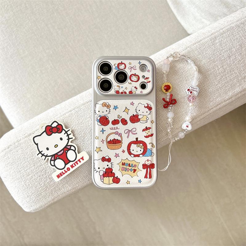 Custom Graffiti Red Apple Cat Illustration Phone Case for iPhone 17, 16 Pro Max, 15, and 14.